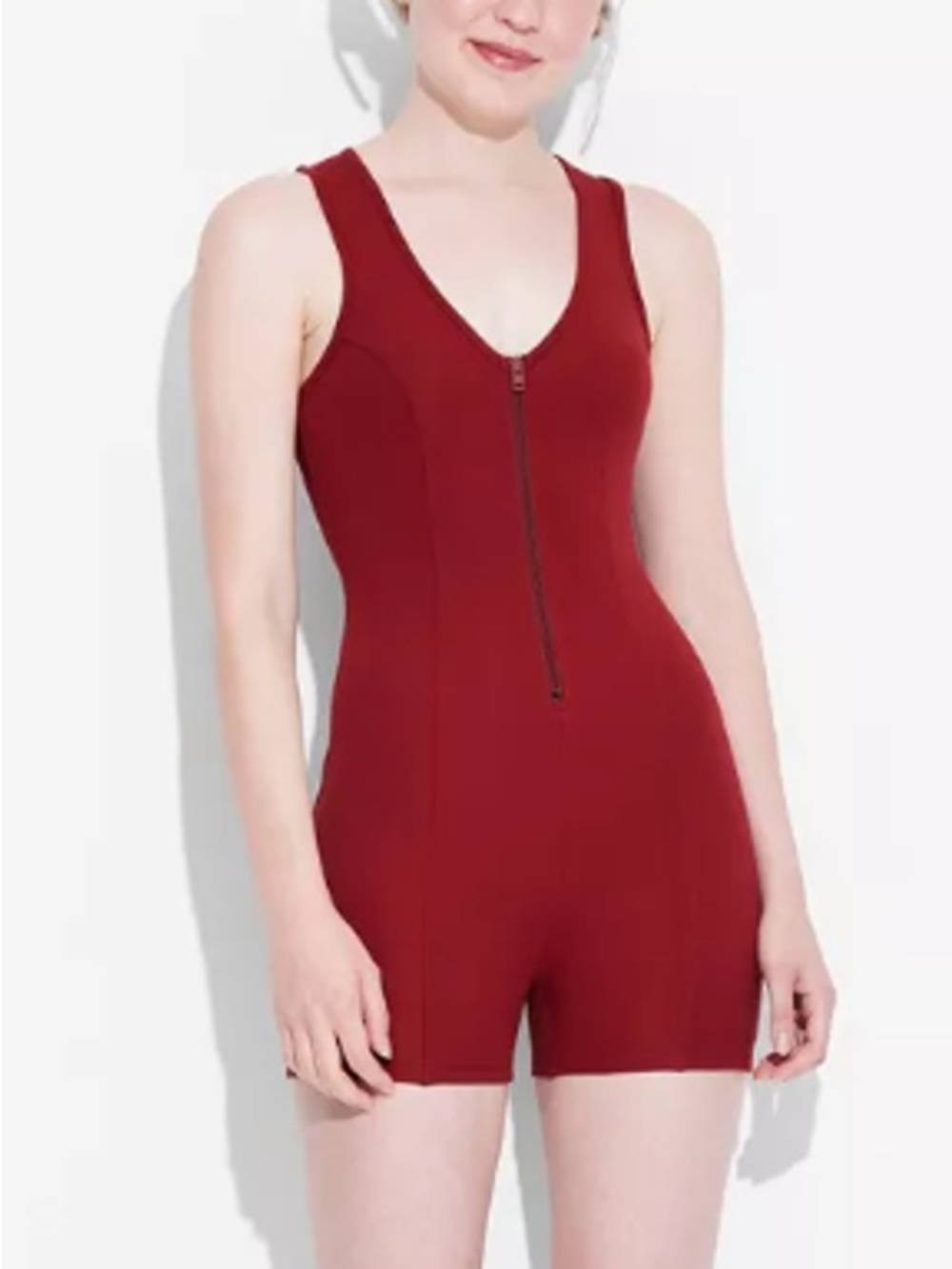 Red Zip-Front Sleeveless Romper